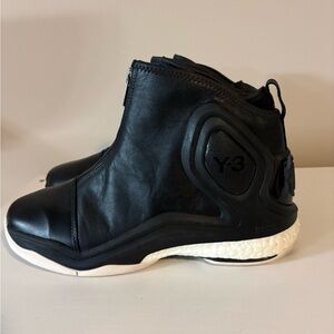 Y-3 D Rose Black Leather High-Top Sneakers with White Sole Men’s Size 10